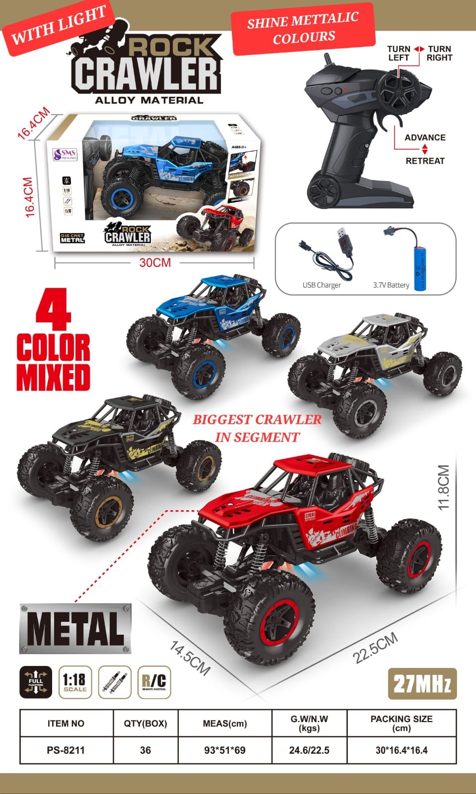 Remote Control Rock Crawler: High-Speed Rechargeable 4WD Monster Racing Car