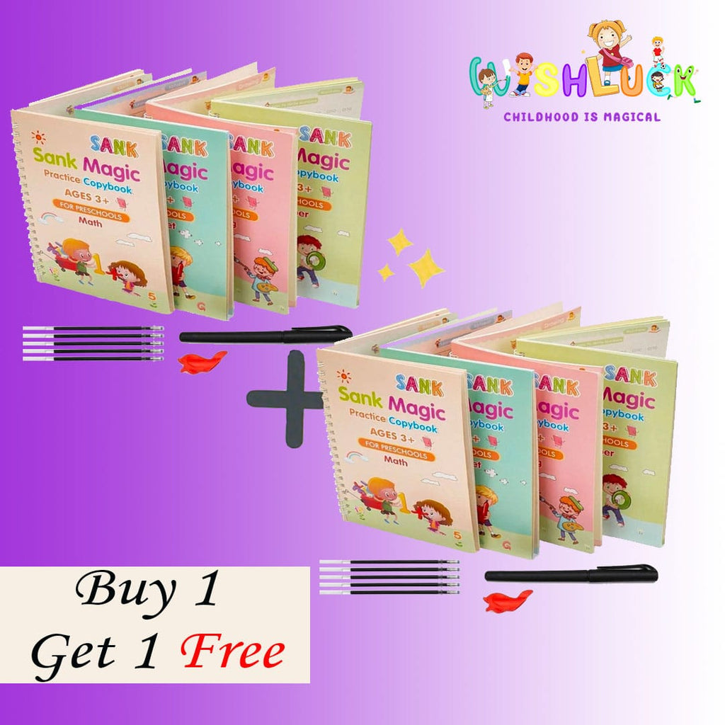 Magic Practice Copybook📚, Buy 1 Set Get 1 Set Free🤩 (8 Book + 2 Pen+ 20 Refill +2 Grip)✍